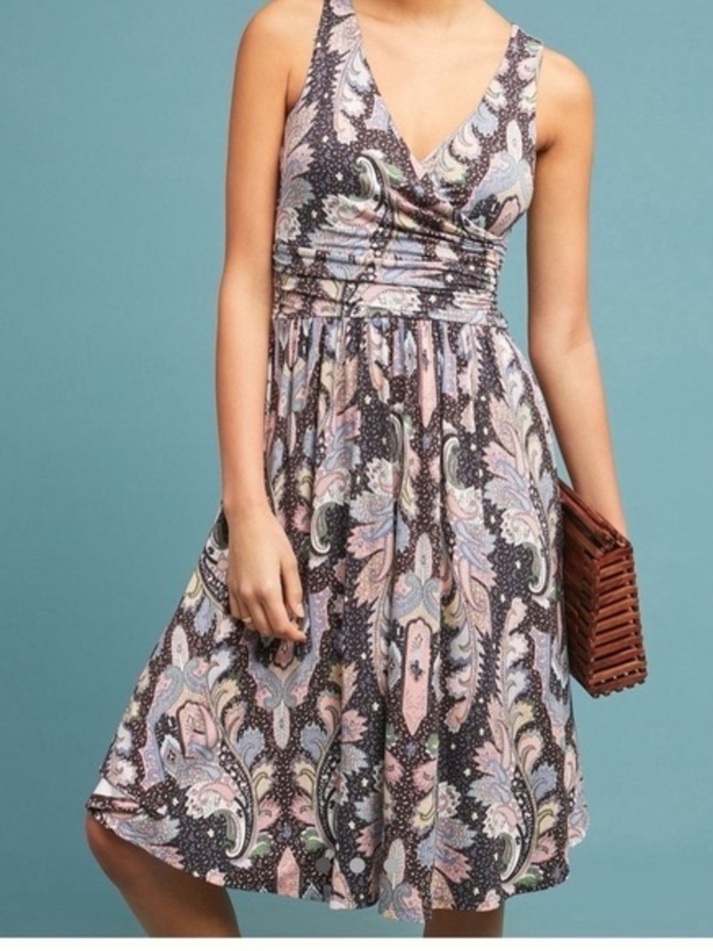 Maeve Anthropologie Leslie Midi Dress Paisley Print Size XS